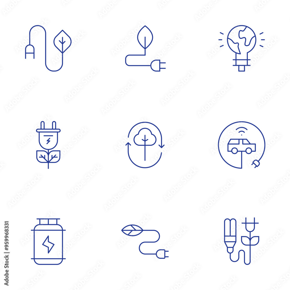Green energy icons set. Thin Line style, editable stroke. green energy, hydrogen, biomass energy, electric car, eco energy Green energy icons set. Thin Line style, editable stroke. green energy, hydrogen, biomass energy, electric car, eco energy