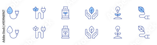 Green energy icon set in two styles, Duotone and Thin Line style. Editable stroke. eco, bio energy, water energy, green energy, biogas, electricity