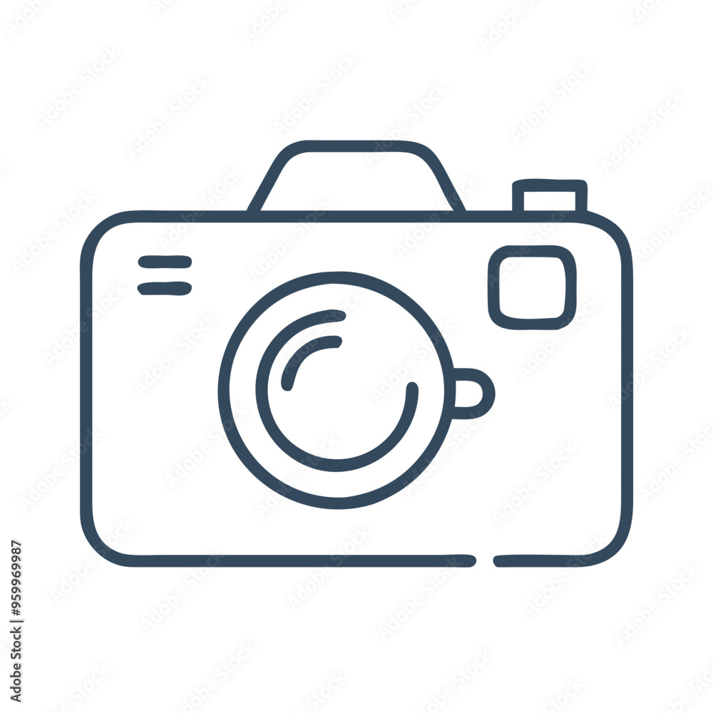 Camera icon, minimal line art, black and white, photography and media concept Camera icon, minimal line art, black and white, photography and media concept
