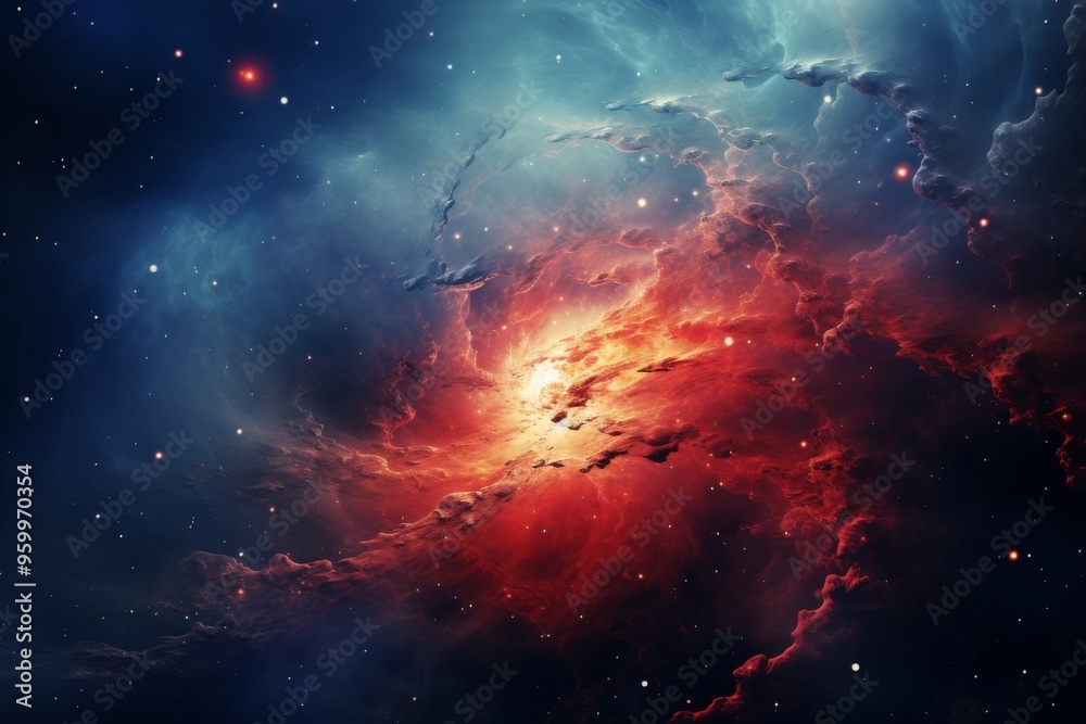 Vibrant cosmic nebula displaying swirling gases and stars in deep space during a stellar formation Vibrant cosmic nebula displaying swirling gases and stars in deep space during a stellar formation