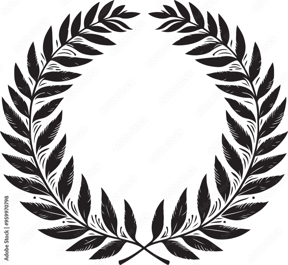 Obraz premium laurel wreath,vector art,symmetrical leaves, elegant, clean lines,vector style,silhouette vector,black and white color