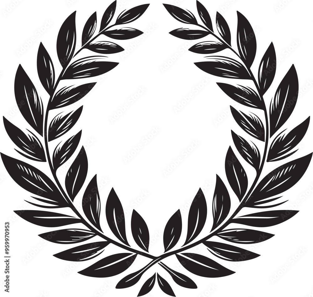 Obraz premium laurel wreath,vector art,symmetrical leaves, elegant, clean lines,vector style,silhouette vector,black and white color