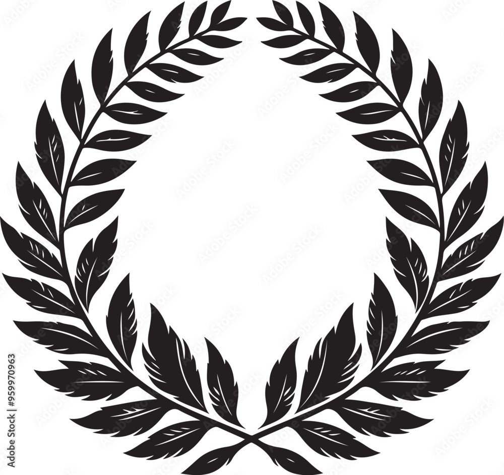 laurel wreath,vector art,symmetrical leaves, elegant, clean lines,vector style,silhouette vector,black and white color laurel wreath,vector art,symmetrical leaves, elegant, clean lines,vector style,silhouette vector,black and white color
