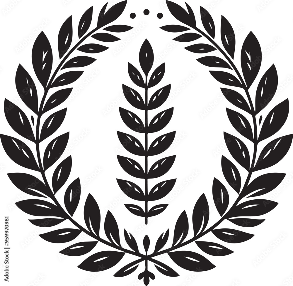 Obraz premium laurel wreath,vector art,symmetrical leaves, elegant, clean lines,vector style,silhouette vector,black and white color