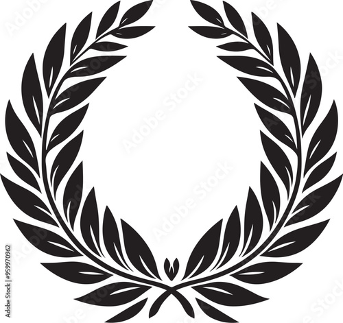 laurel wreath,vector art,symmetrical leaves, elegant, clean lines,vector style,silhouette vector,black and white color