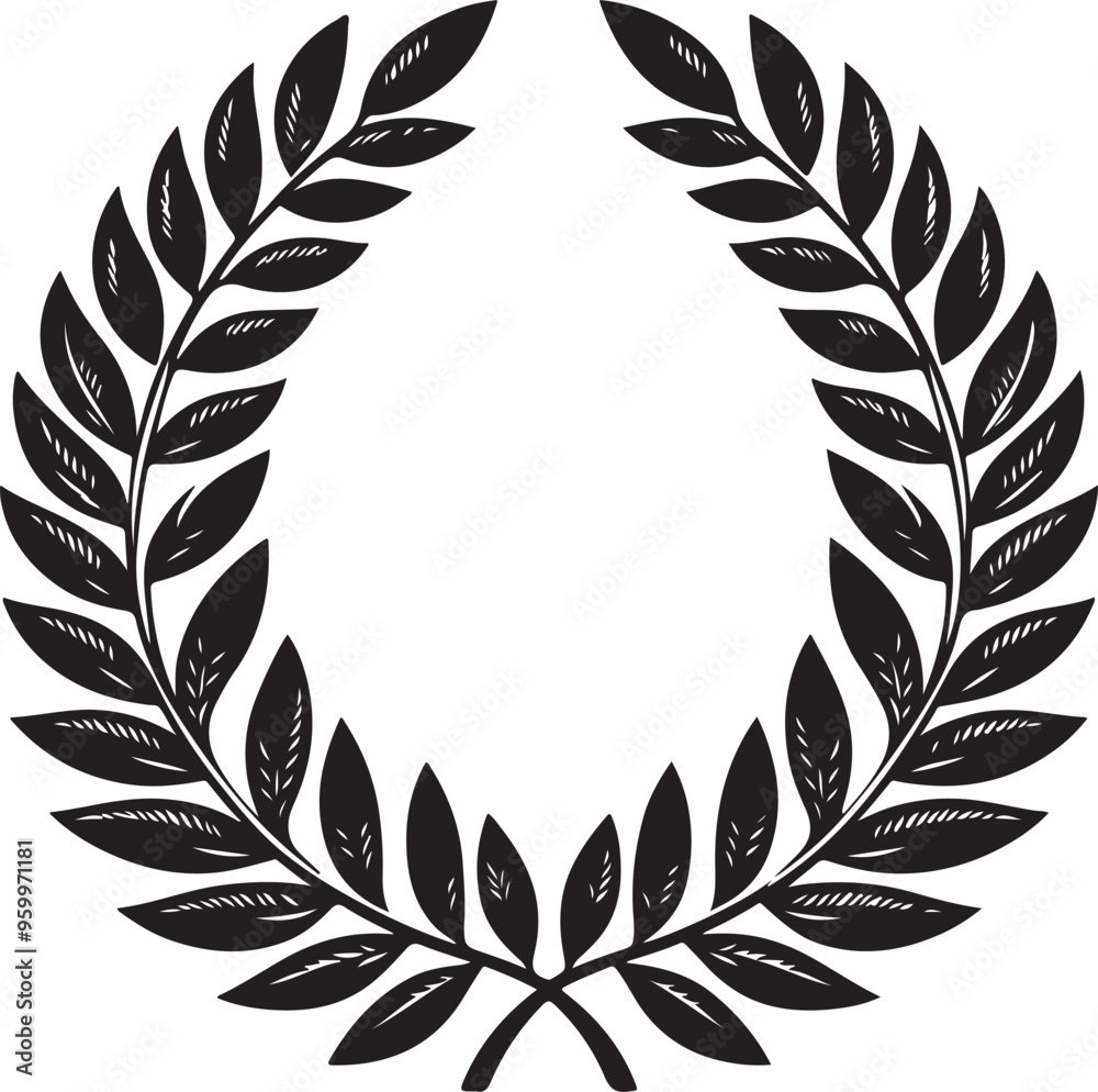 Obraz premium laurel wreath,vector art,symmetrical leaves, elegant, clean lines,vector style,silhouette vector,black and white color
