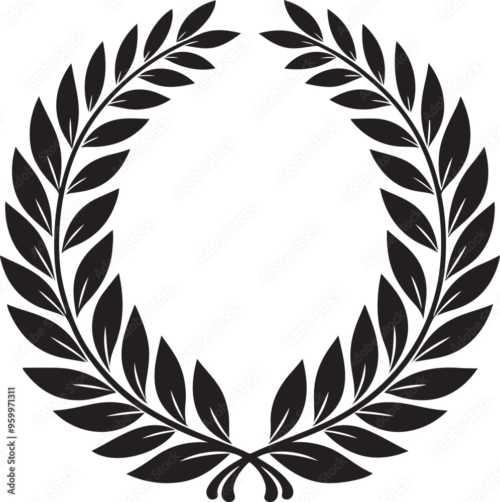 Obraz premium laurel wreath,vector art,symmetrical leaves, elegant, clean lines,vector style,silhouette vector,black and white color