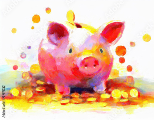 Piggy Bank With Falling Coins Illustration