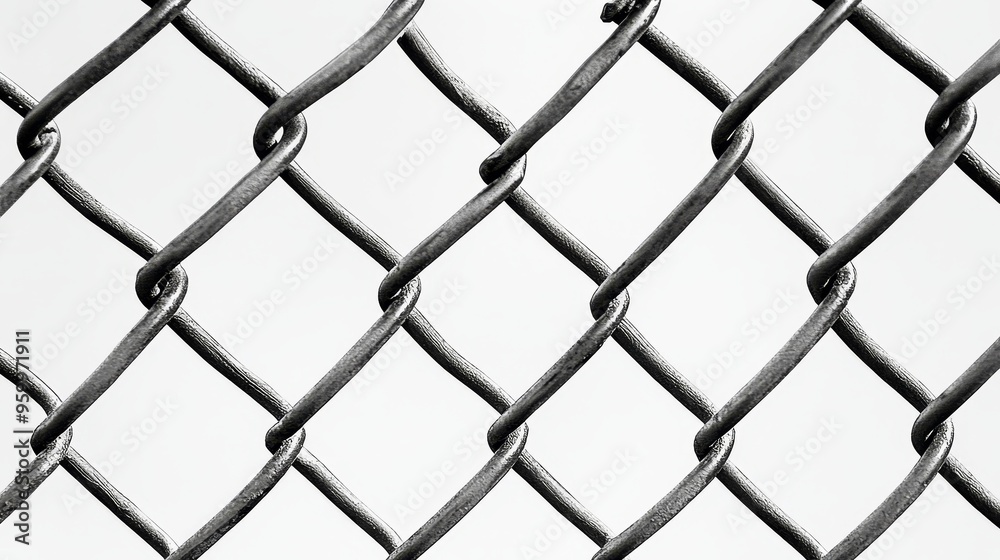 The wire mesh fence captured up close, with detailed metal chains forming patterns in the background, symbolizes the potential for restriction and freedom. The wire mesh fence captured up close, with detailed metal chains forming patterns in the background, symbolizes the potential for restriction and freedom.