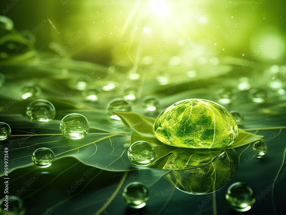 Tranquil Green Leaves with Water Droplets Tranquil Green Leaves with Water Droplets