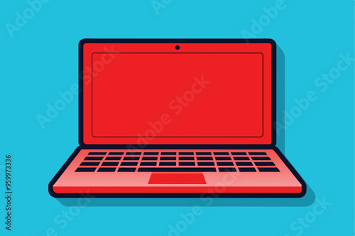 A laptop surrounded by plants and clouds, set against a serene blue background, symbolizing creativity and nature.