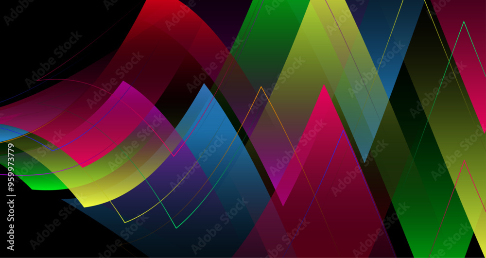 Obraz premium Vibrant Geometric Patterns with Colorful Triangles on Dark Background