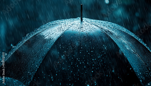 umbrella on a rainy day Splash of drops, concept of rain generated by AI