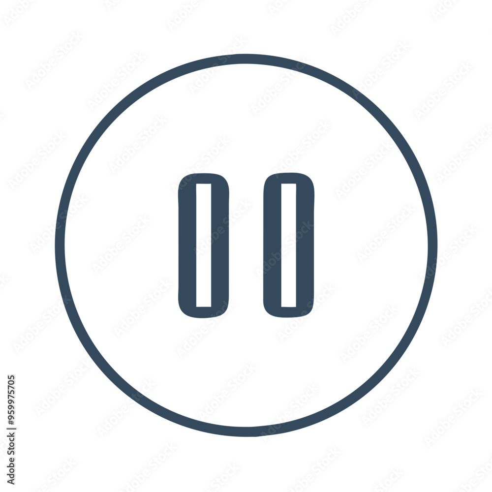 Pause button in minimalist style, black and white outline Pause button in minimalist style, black and white outline