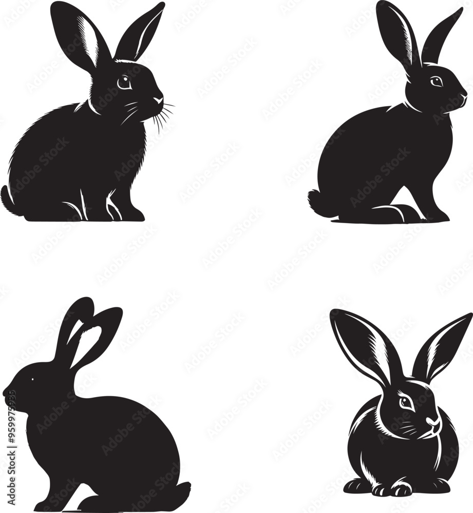 Fototapeta premium silhouette of clean vector of rabbit isolated on white background 