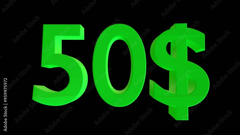 50 dollar animation isolated on black background for business concept 50 dollar animation isolated on black background for business concept