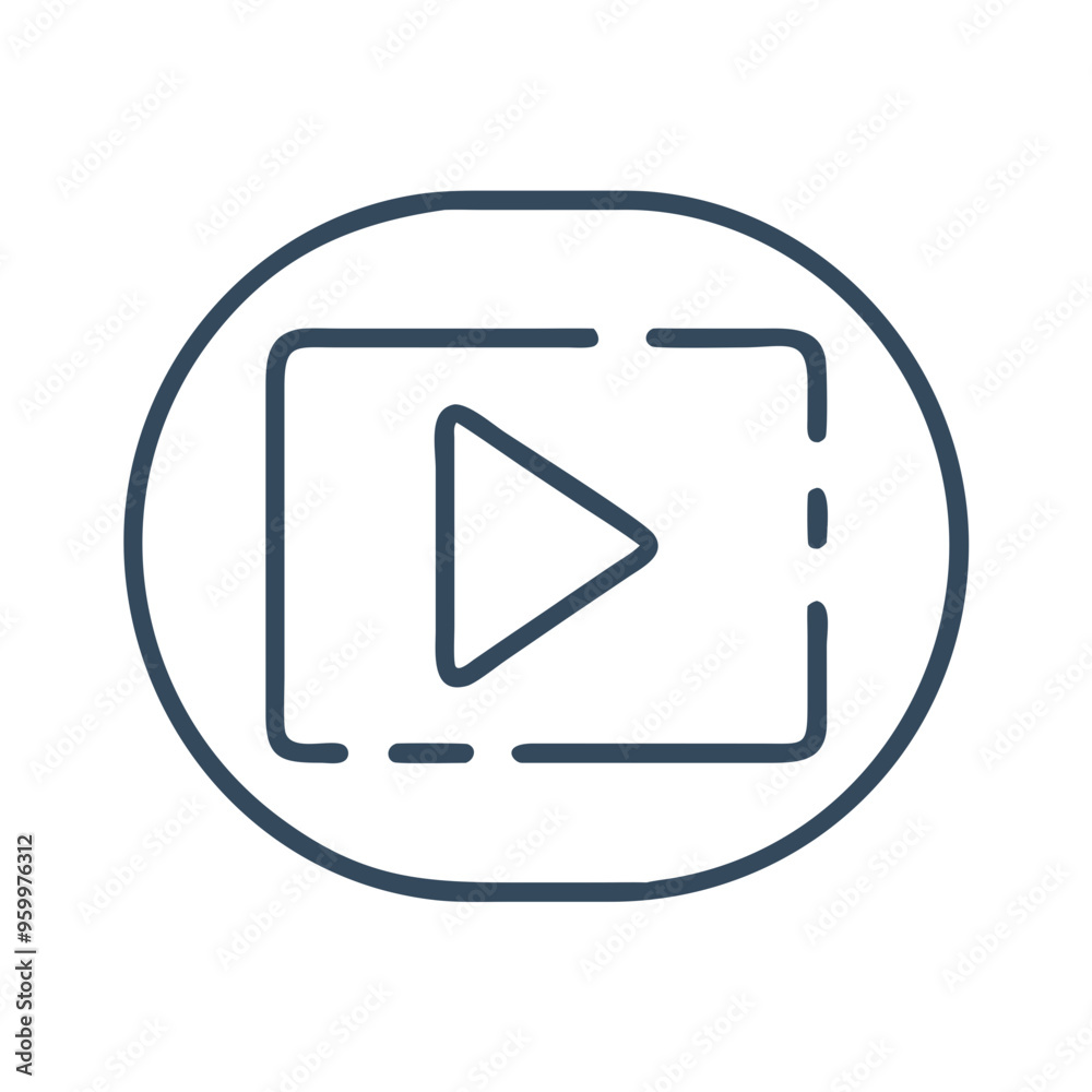 Play button icon in minimalist style, black and white outline Play button icon in minimalist style, black and white outline