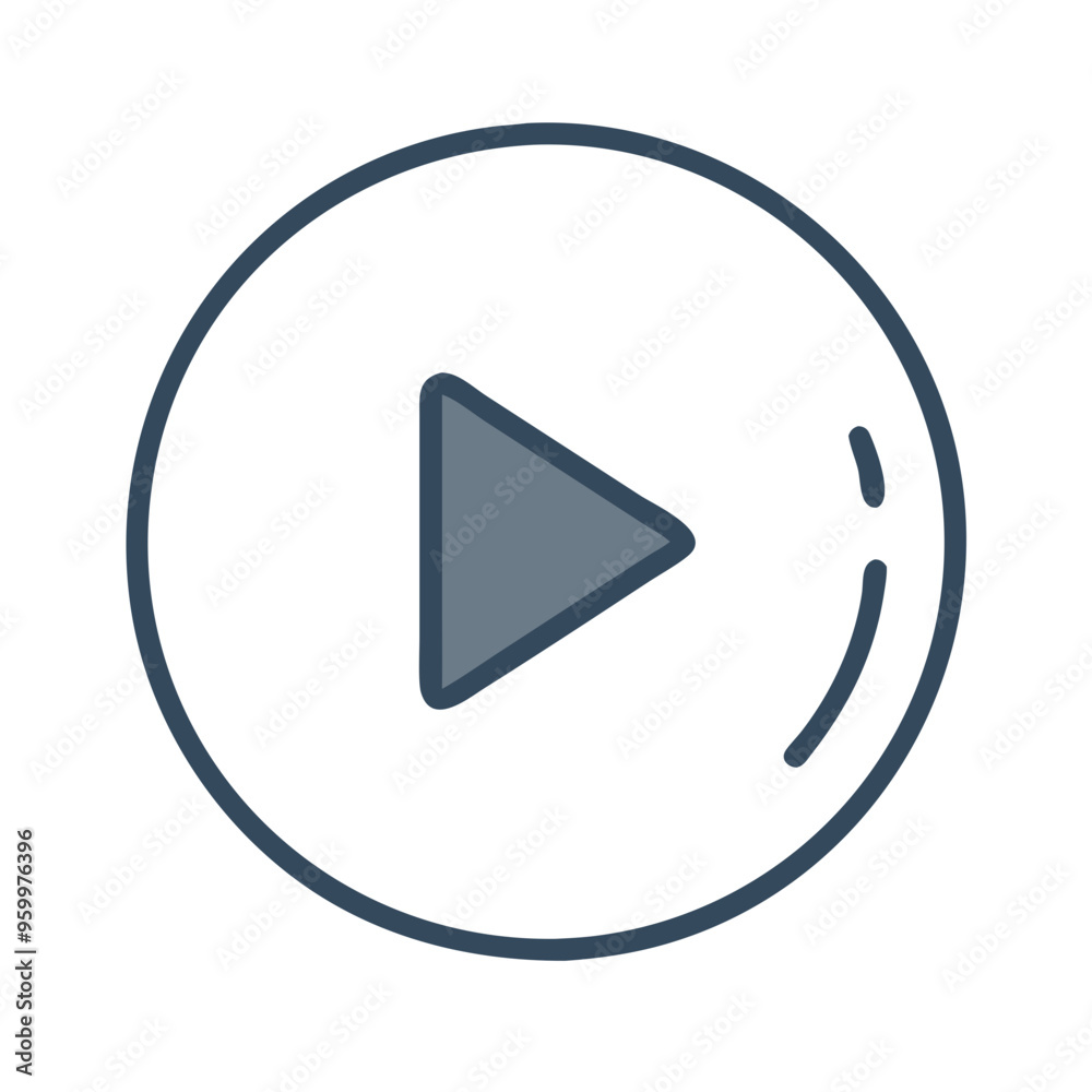Play button icon in minimalist style, black and white outline Play button icon in minimalist style, black and white outline