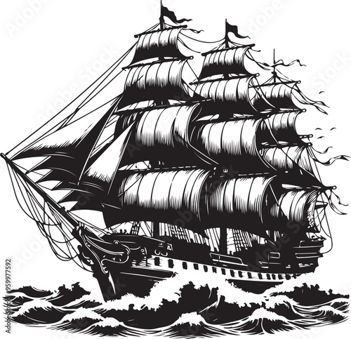 magnificent tall ship vector design clipart flat style artwork