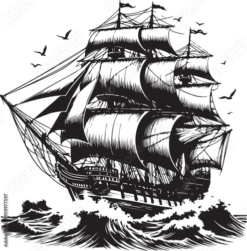 magnificent tall ship vector design clipart flat style artwork photo