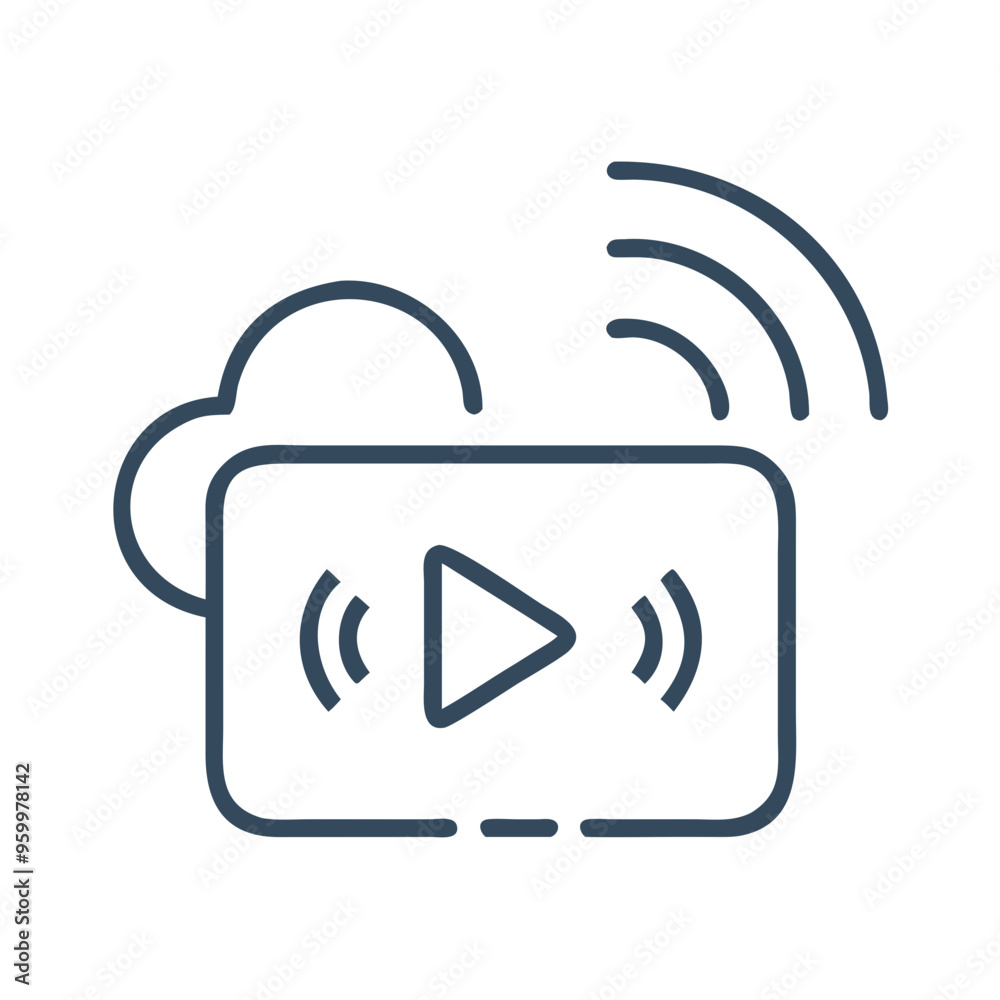 Cloud video streaming icon with play button, minimalist style Cloud video streaming icon with play button, minimalist style