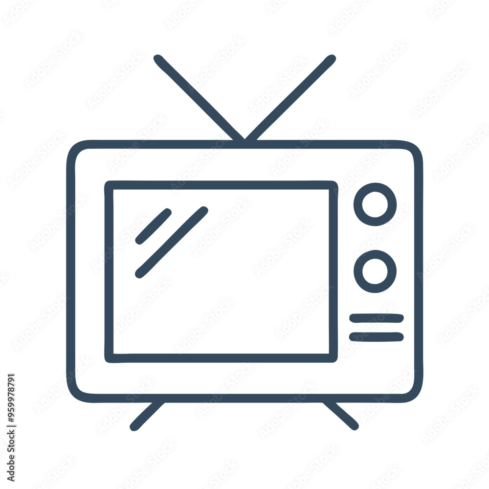 Outline image of a retro TV with antenna, minimalist style Outline image of a retro TV with antenna, minimalist style