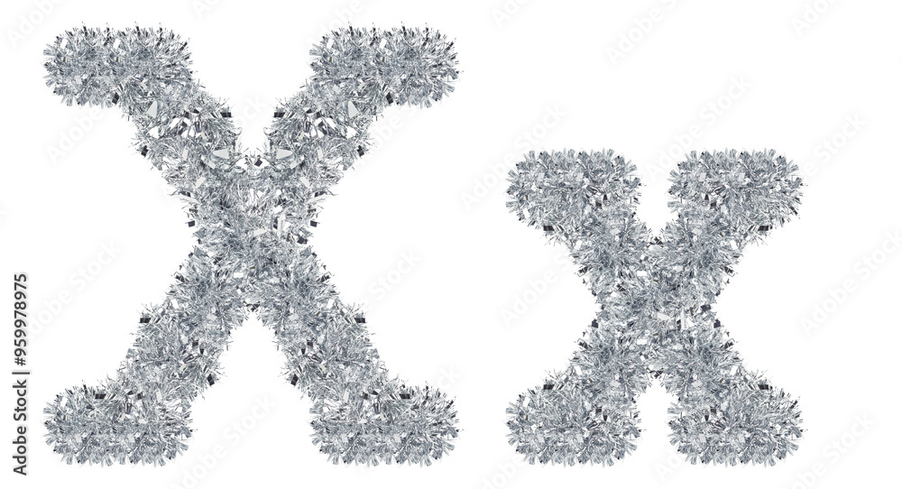 letter X made from New Year's tinsel, isolated Christmas tinsel, tinsel garland letter X made from New Year's tinsel, isolated Christmas tinsel, tinsel garland