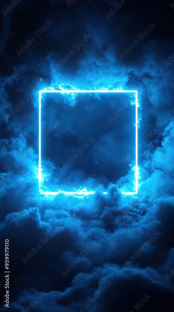 Obraz premium Futuristic Neon square in Stormy Clouds Night Sky