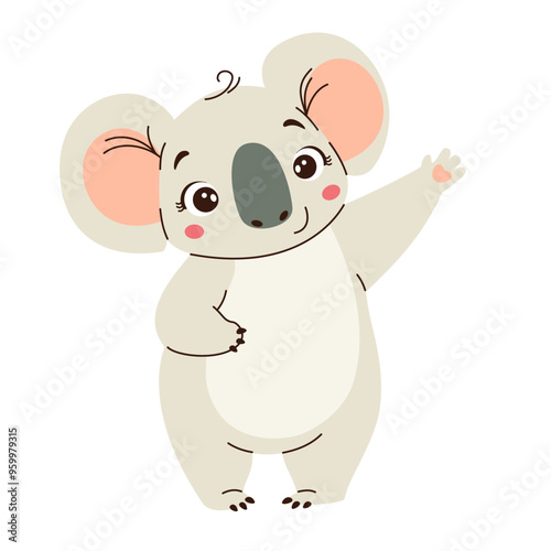 Flat vector illustration in children's style. Cute koala waving his paw on white background . Vector illustration