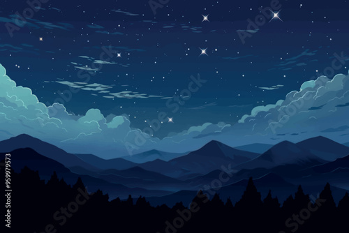Starry night sky over mountains