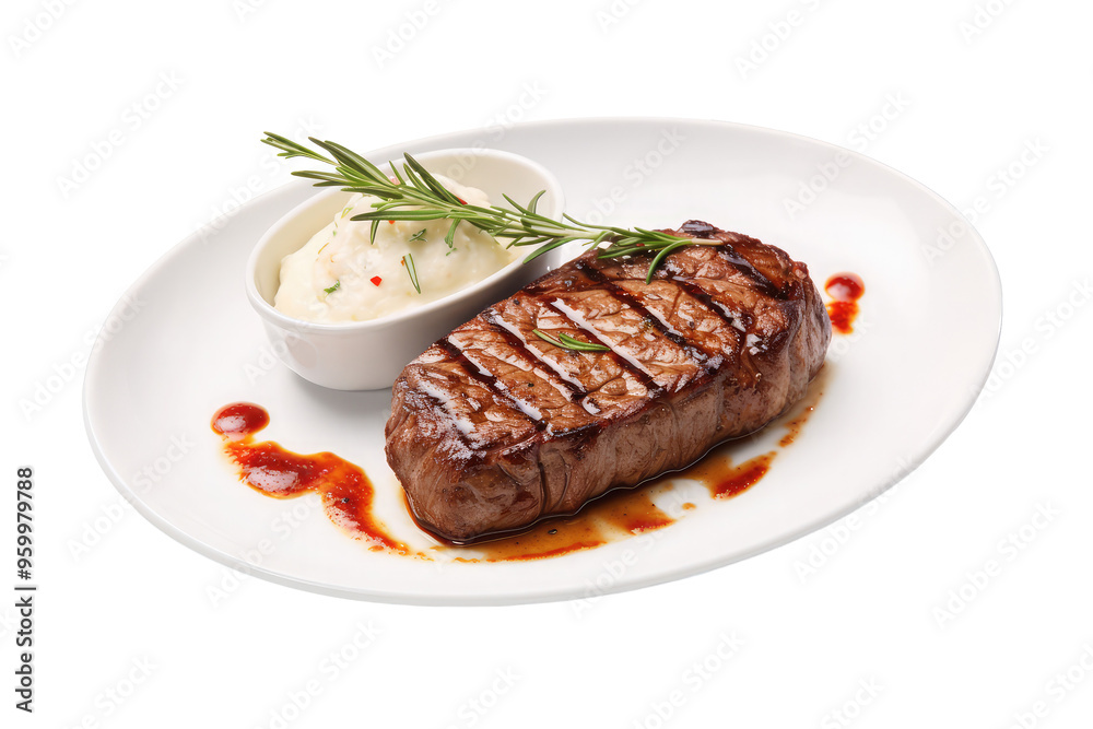grilled steak in dish isolated on white grilled steak in dish isolated on white