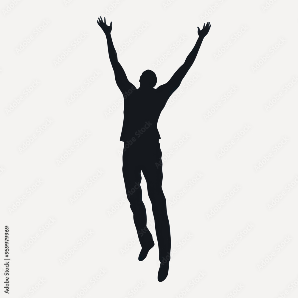 Silhouette jumping person arms raised Silhouette jumping person arms raised