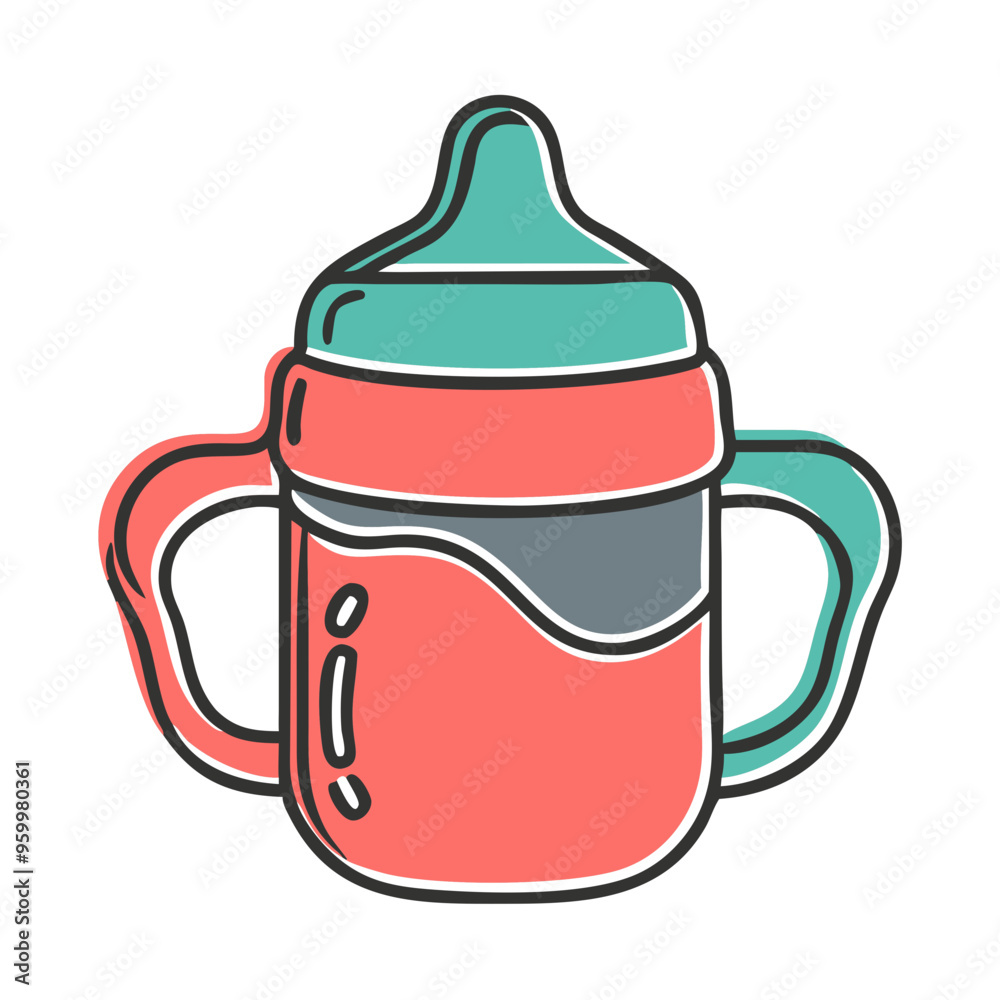 Obraz premium Children's drawing of a sippy cup in pastel colors, minimalist style