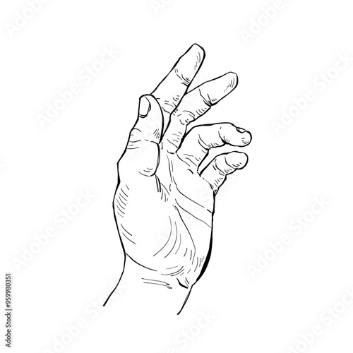 Illustration hand drawn Human hand Action sketch ink style on white background.