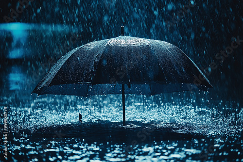 umbrella on a rainy day Splash of drops, concept of rain generated by AI