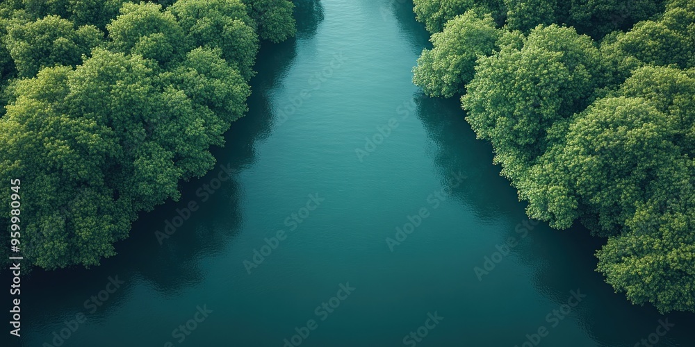 Aerial View of a River Flowing Through Lush Green Foliage Aerial View of a River Flowing Through Lush Green Foliage
