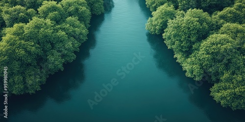 Aerial View of a River Flowing Through Lush Green Foliage