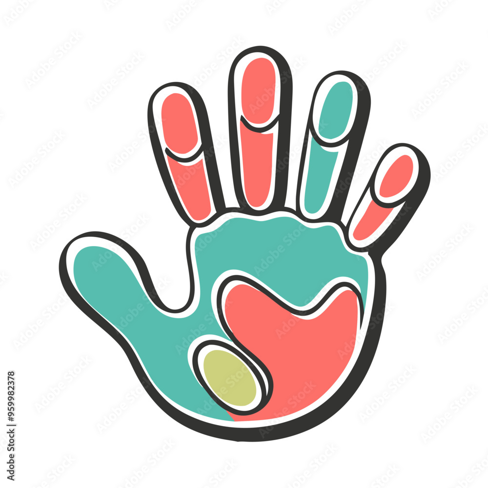 Children's drawing of a handprint in pastel colors, minimalist style Children's drawing of a handprint in pastel colors, minimalist style