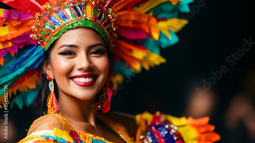 Vibrant Carnival Costume with Smiling Woman