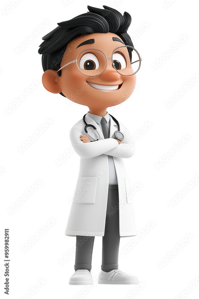 3D animated doctor with a warm smile, detailed in cartoon style, wearing a white lab coat 3D animated doctor with a warm smile, detailed in cartoon style, wearing a white lab coat