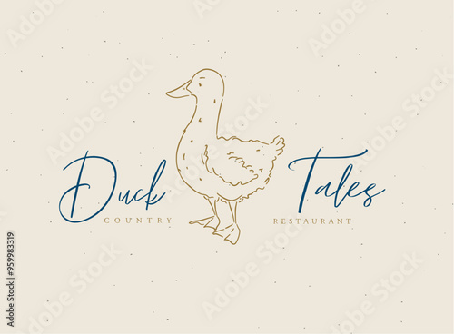 Obraz na płótnie Duck tales country restaurant sign with inscription drawing on beige background w salonie