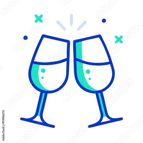 Stylized clinking glasses icon on white background