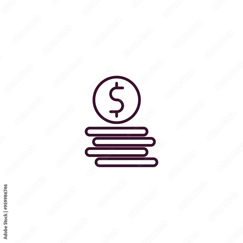 dollar coins stack outline icon. Linear vector from business concept. Thin line dollar coins stack icon isolated on white background dollar coins stack outline icon. Linear vector from business concept. Thin line dollar coins stack icon isolated on white background