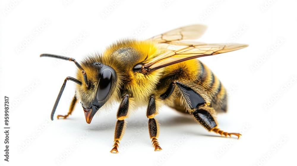 A Close-Up of a Honey Bee on a White Background A Close-Up of a Honey Bee on a White Background