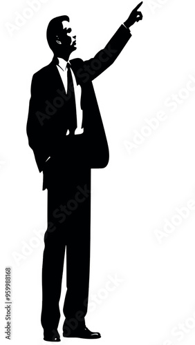 Silhouette businessman pointing upwards