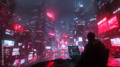 Cyber punk red background