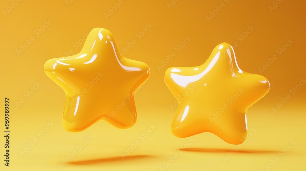 Two Yellow 3D Stars on a Yellow Background Two Yellow 3D Stars on a Yellow Background