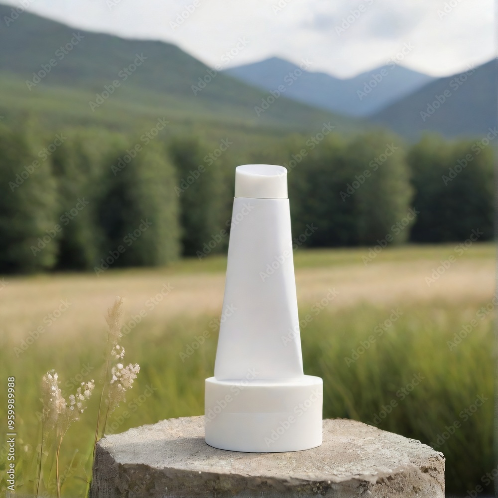 Minimalist White Cosmetic Bottle on Nature Background mockup	