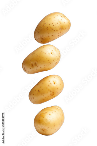 potatoes falling from above over isolated white transparent background photo