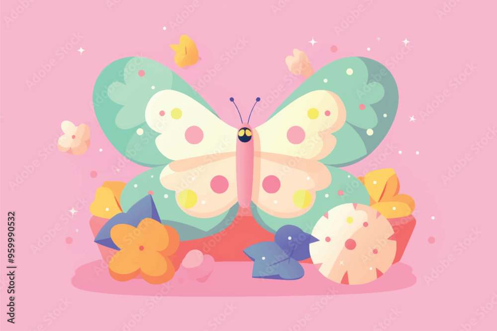 Colorful butterfly with vibrant flowers Colorful butterfly with vibrant flowers